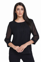 Bluzka damska z 3 plisami wizytowa POLSKI PRODUCENT duże rozmiary - czarna